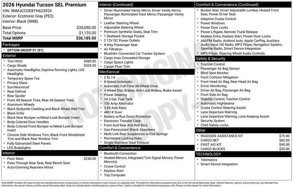 new 2026 Hyundai Tucson car, priced at $36,923