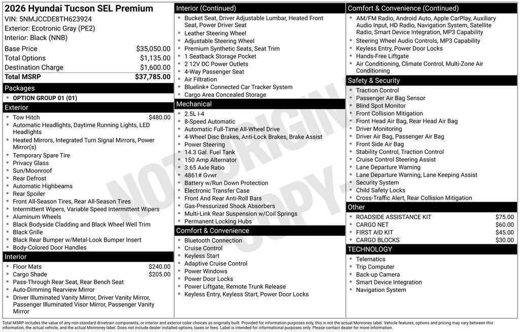 new 2026 Hyundai Tucson car, priced at $36,923