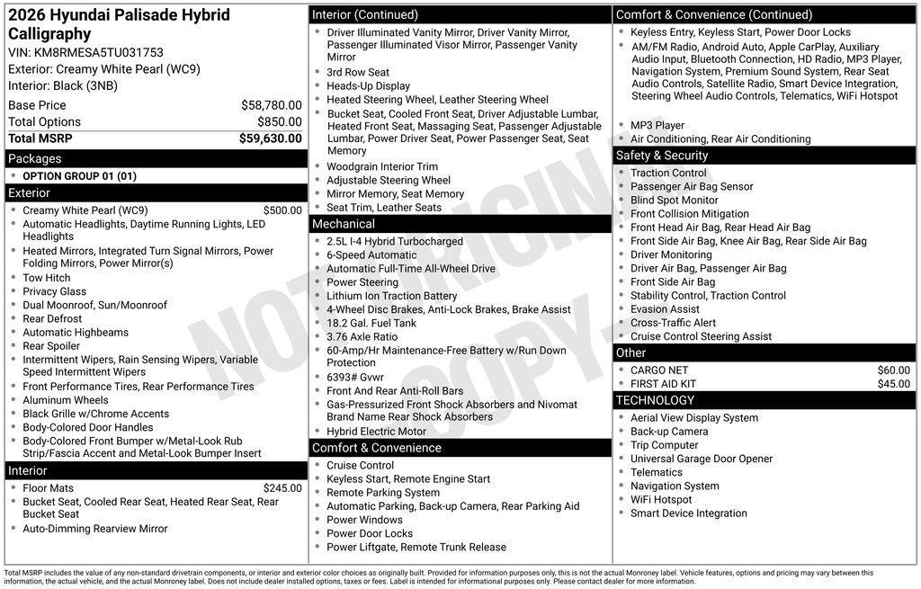 new 2026 Hyundai Palisade Hybrid car, priced at $59,794