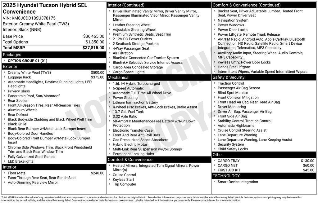 new 2025 Hyundai TUCSON Hybrid car, priced at $33,020