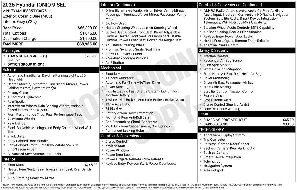 new 2026 Hyundai IONIQ 9 car, priced at $68,932