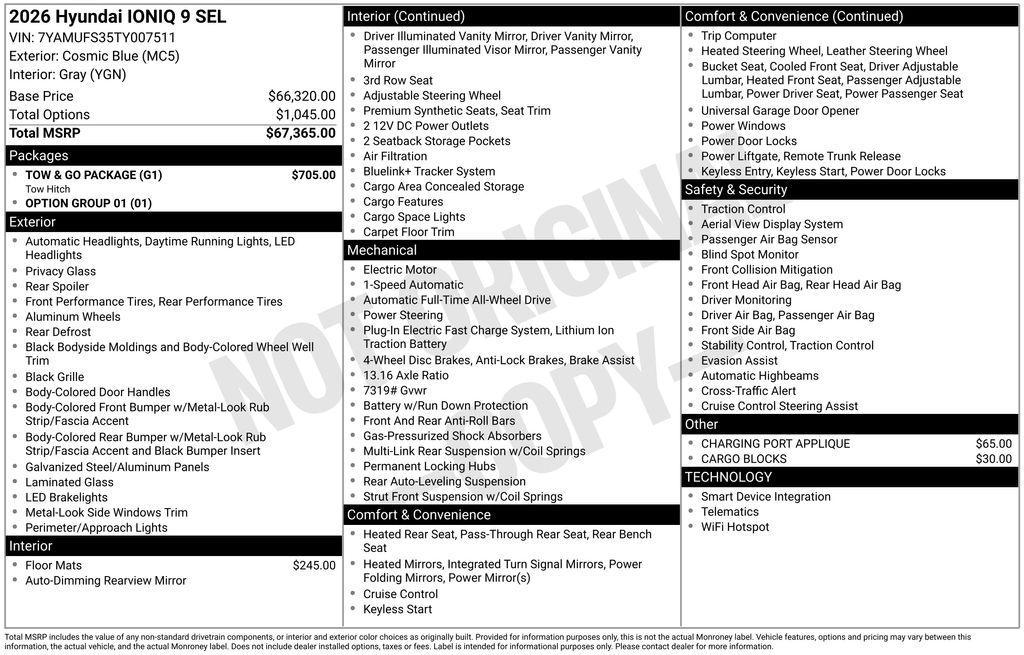 new 2026 Hyundai IONIQ 9 car, priced at $68,932