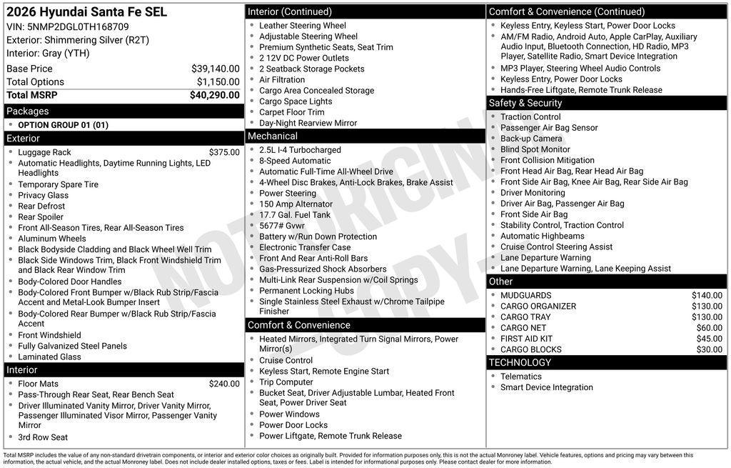 new 2026 Hyundai Santa Fe car, priced at $40,624