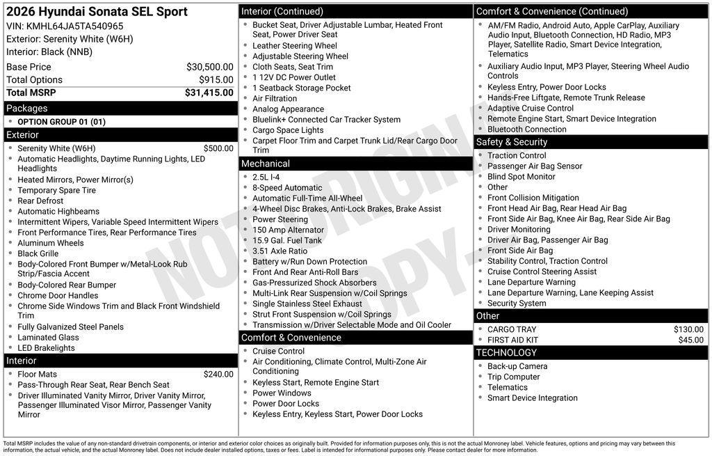 new 2026 Hyundai Sonata car, priced at $31,781