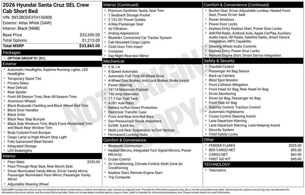 new 2026 Hyundai SANTA CRUZ car, priced at $34,546