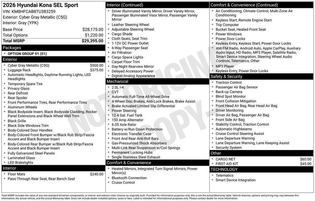 new 2026 Hyundai Kona car, priced at $30,174