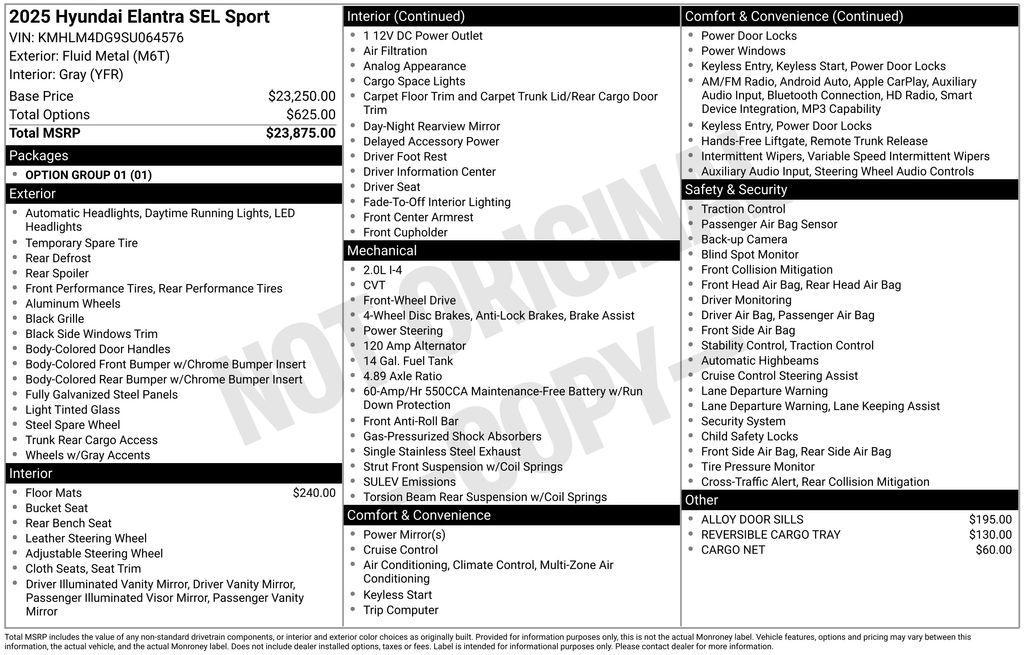 new 2025 Hyundai Elantra car, priced at $20,850