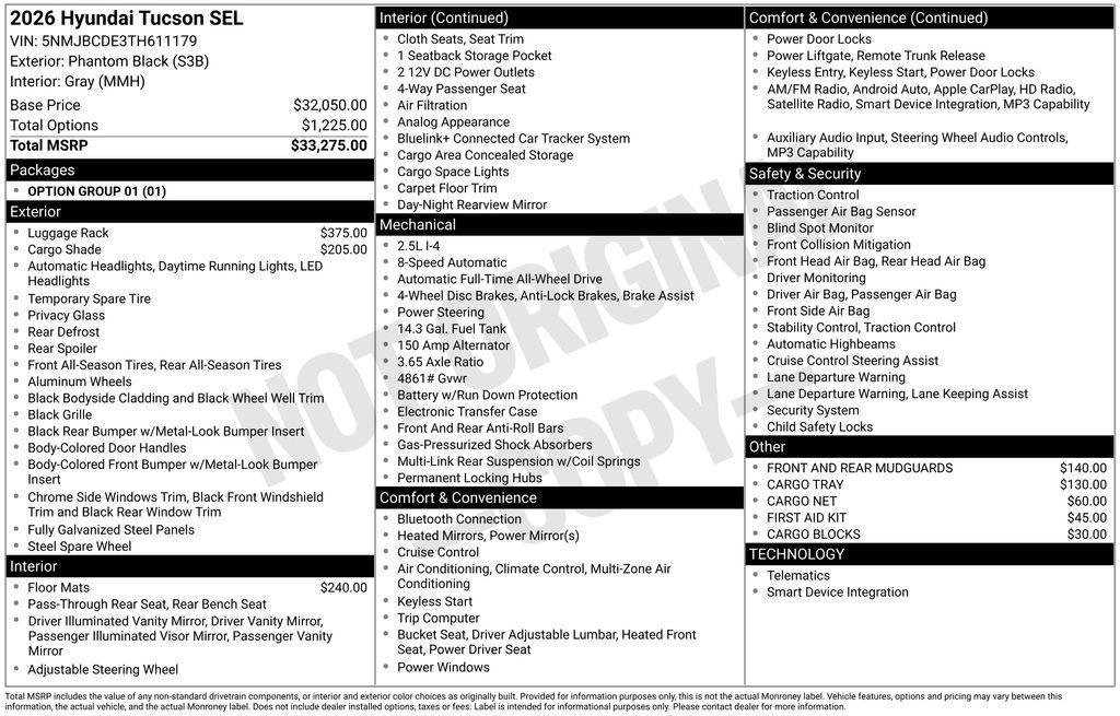new 2026 Hyundai Tucson car, priced at $33,925
