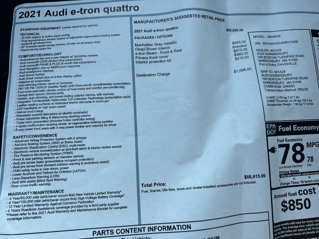 used 2021 Audi e-tron car, priced at $28,271