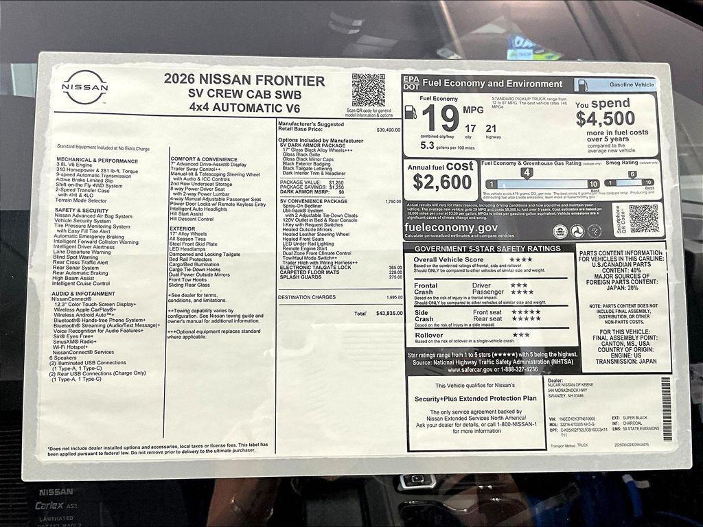 new 2026 Nissan Frontier car, priced at $40,648