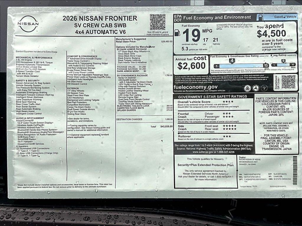 new 2026 Nissan Frontier car, priced at $40,648