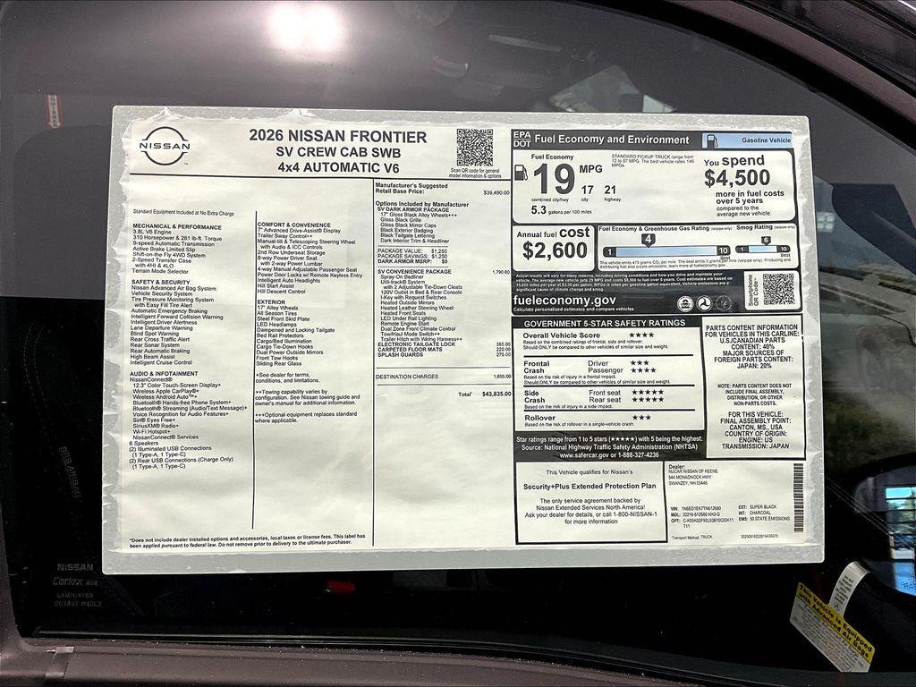 new 2026 Nissan Frontier car, priced at $40,648
