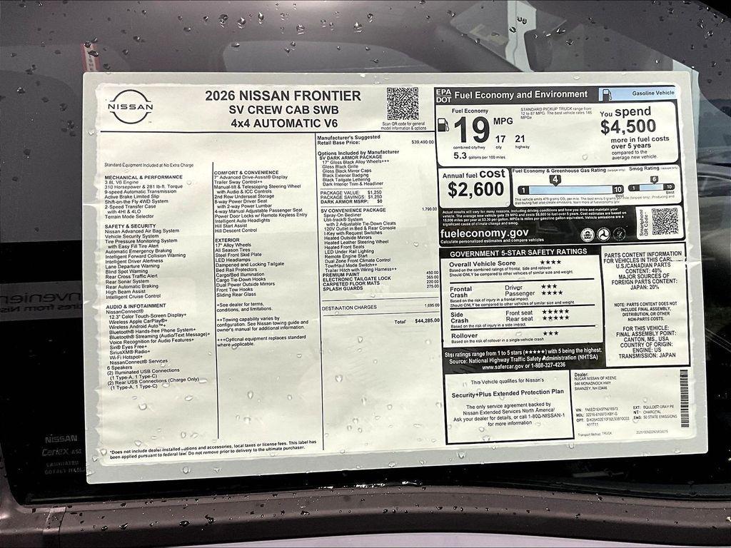 new 2026 Nissan Frontier car, priced at $41,048