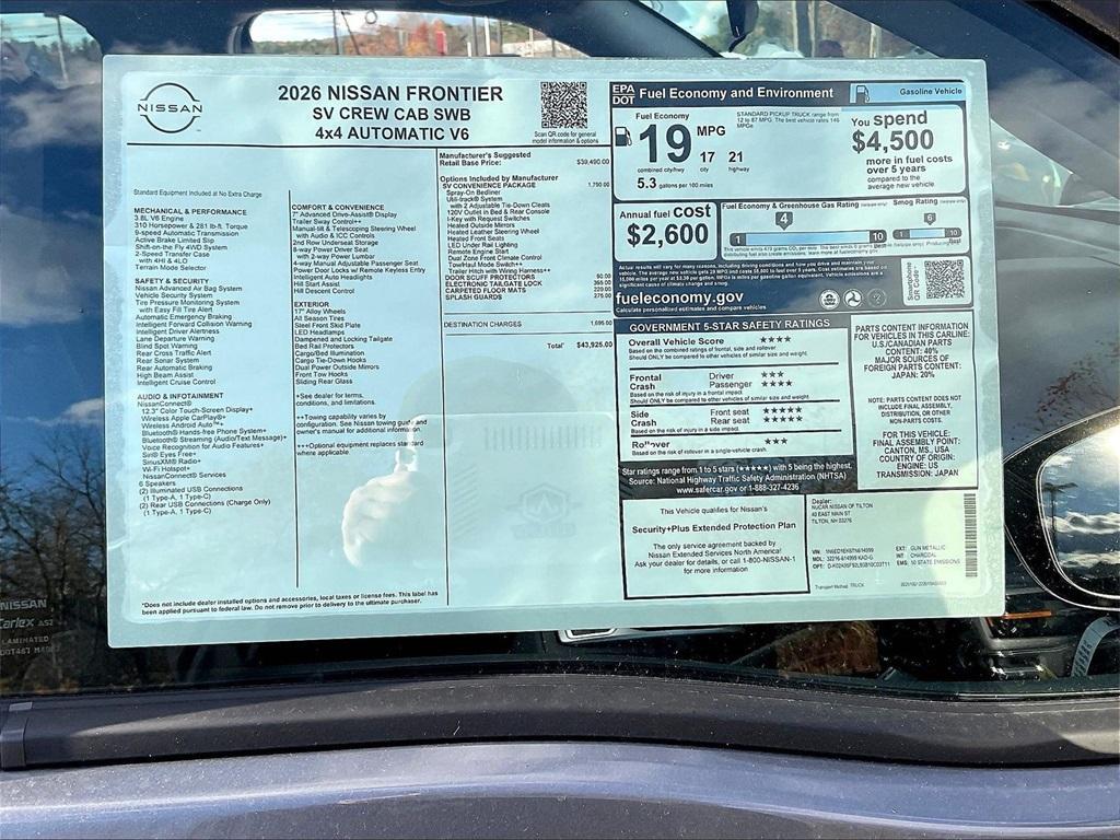 new 2026 Nissan Frontier car, priced at $40,504