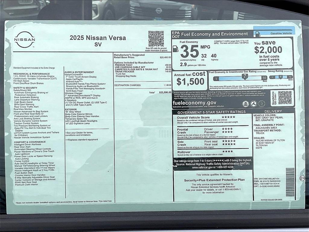 new 2025 Nissan Versa car, priced at $21,053