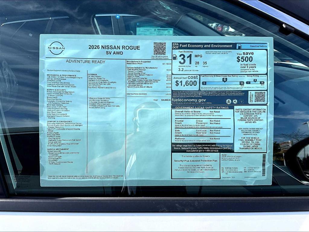 new 2026 Nissan Rogue car, priced at $33,595