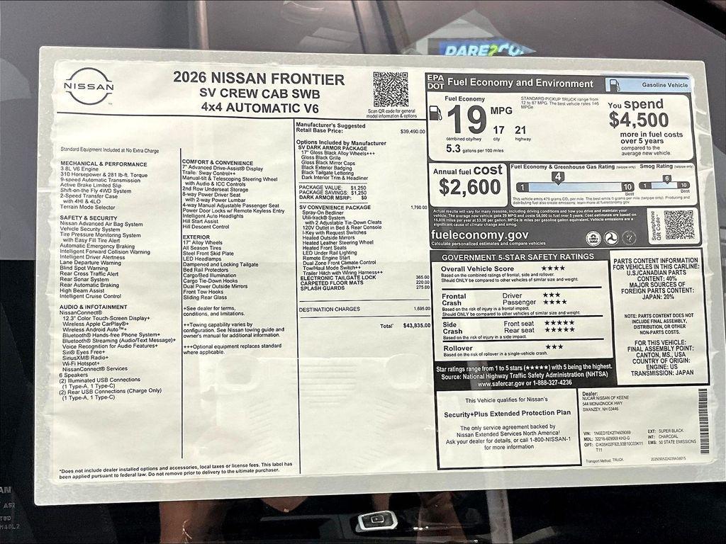 new 2026 Nissan Frontier car, priced at $40,648