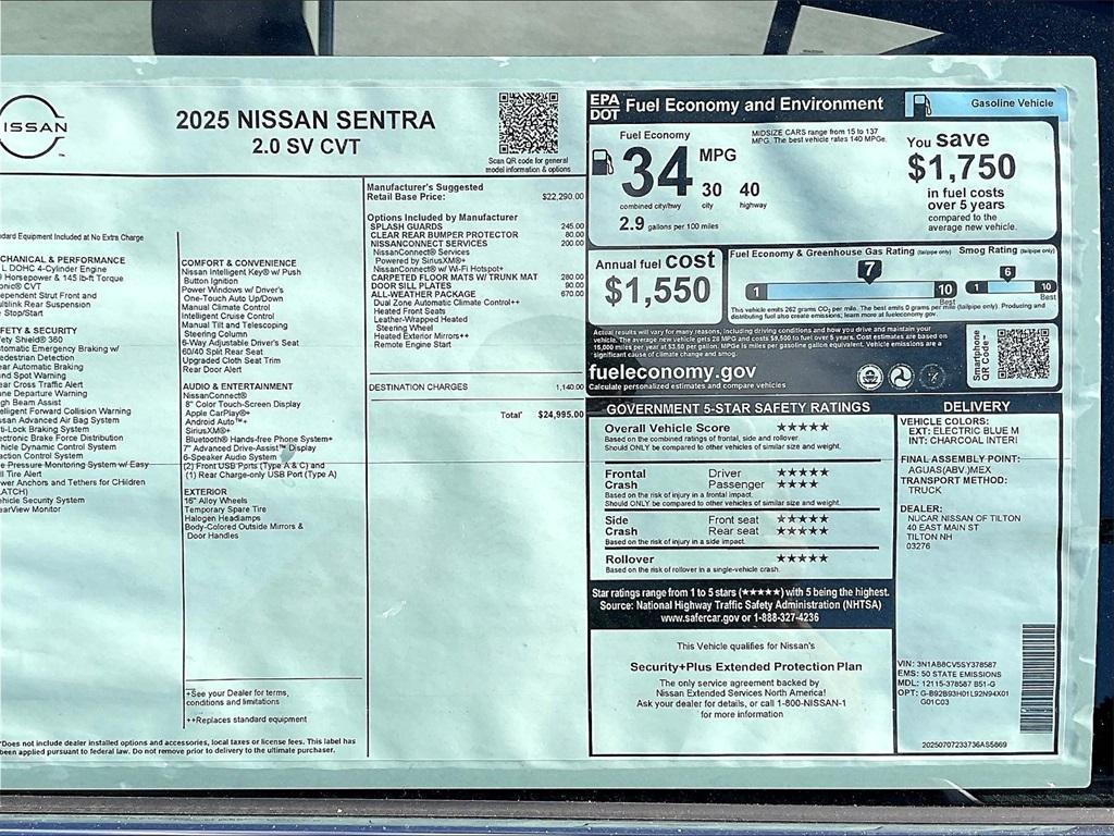 new 2025 Nissan Sentra car, priced at $23,151