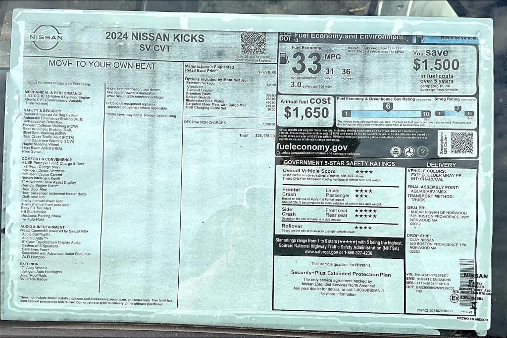 new 2024 Nissan Kicks car, priced at $26,175