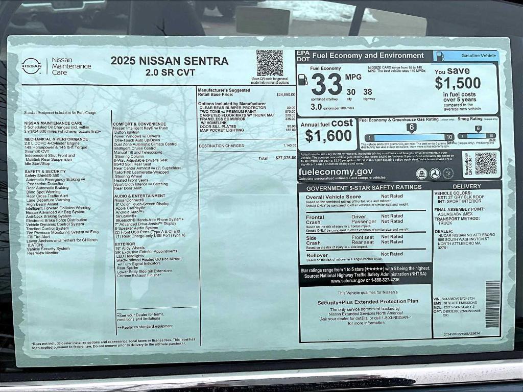 new 2025 Nissan Sentra car, priced at $25,997