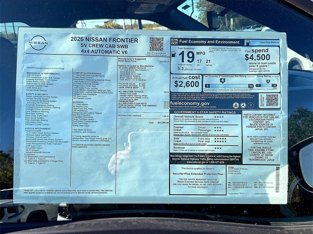 new 2026 Nissan Frontier car, priced at $40,038
