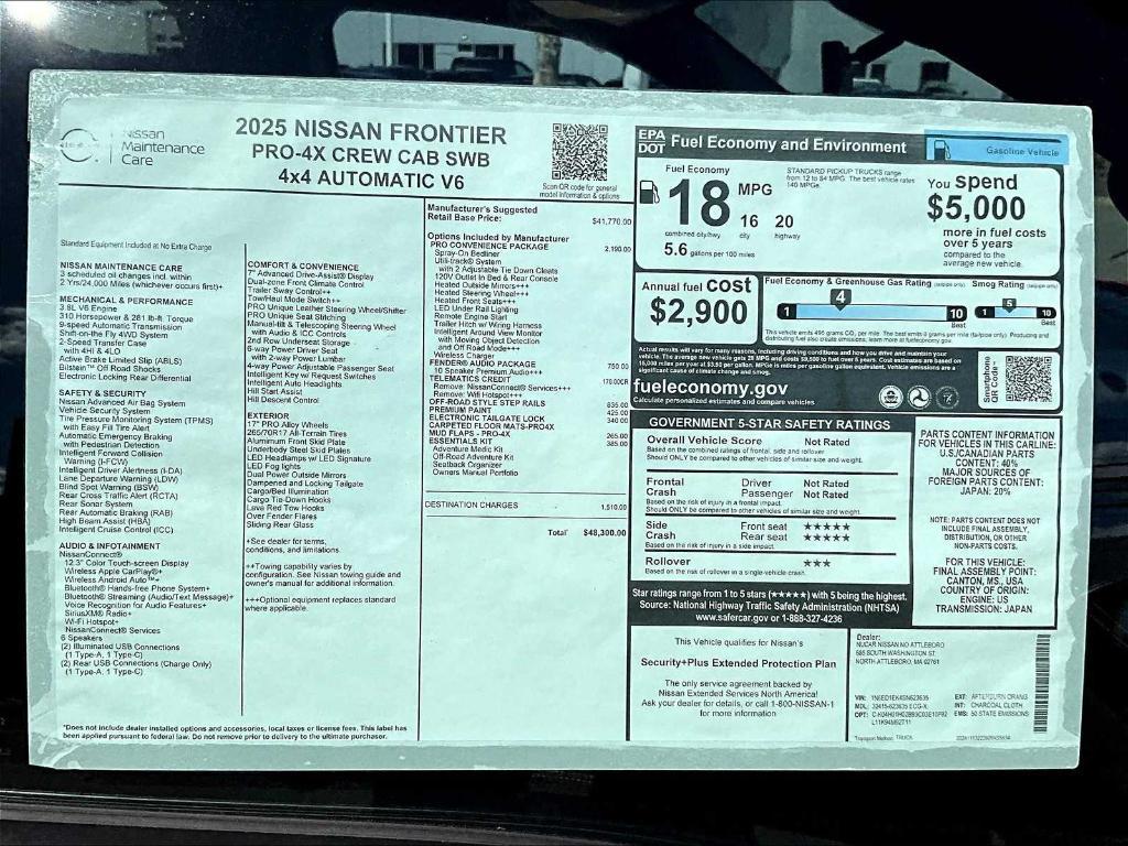 new 2025 Nissan Frontier car, priced at $45,560
