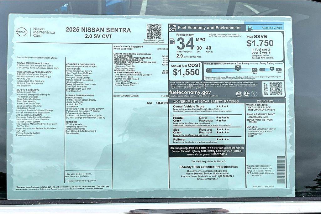 new 2025 Nissan Sentra car, priced at $24,255