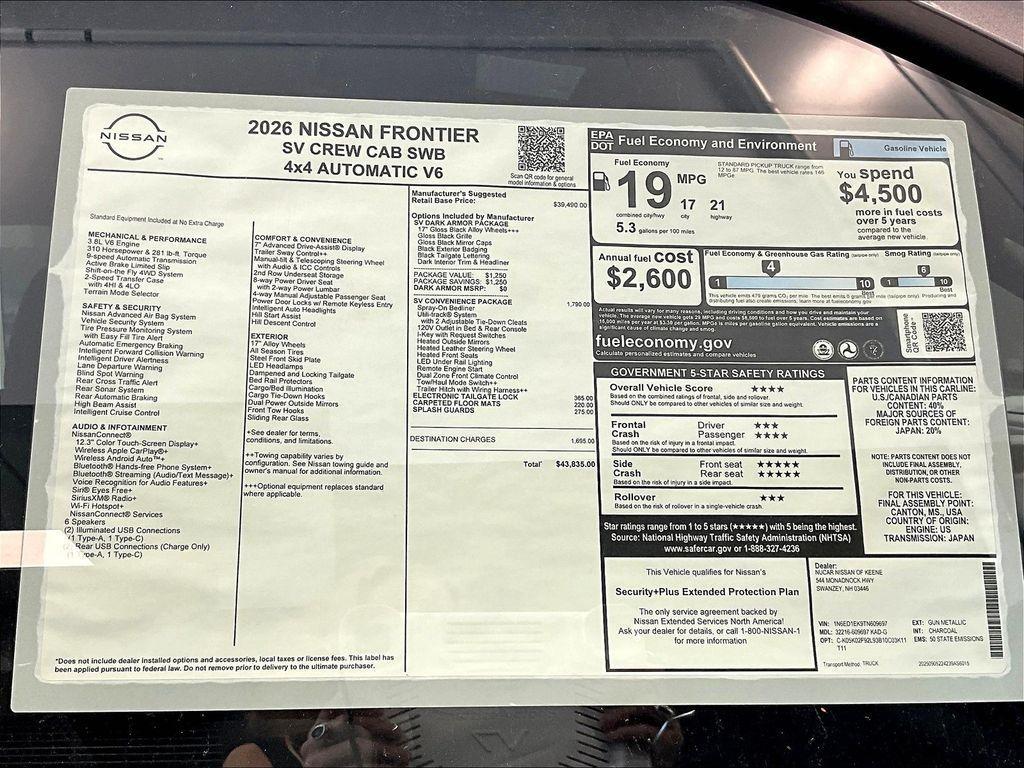 new 2026 Nissan Frontier car, priced at $40,648