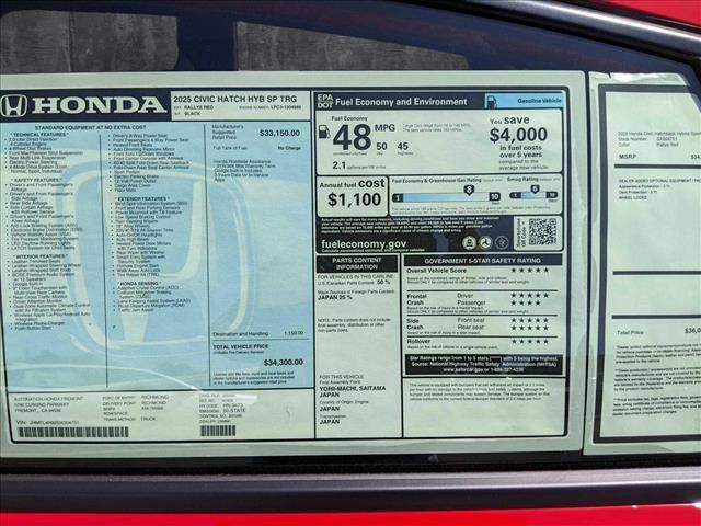 new 2025 Honda Civic Hybrid car, priced at $32,556