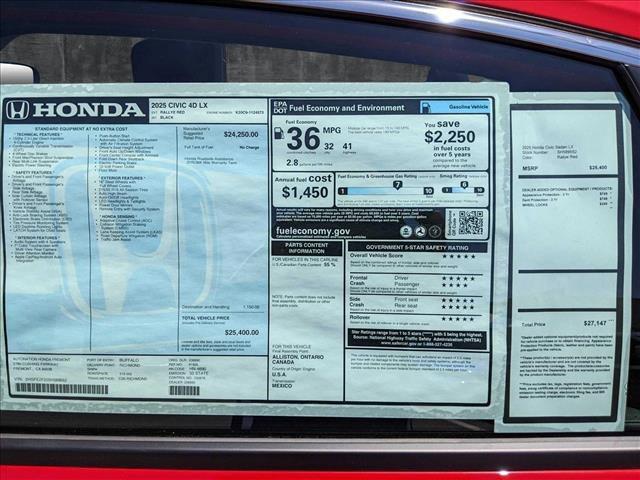 new 2025 Honda Civic car, priced at $25,400