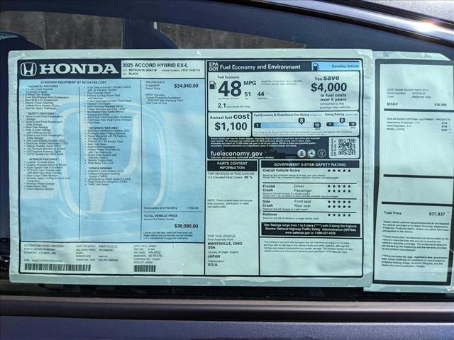 new 2025 Honda Accord Hybrid car, priced at $36,090
