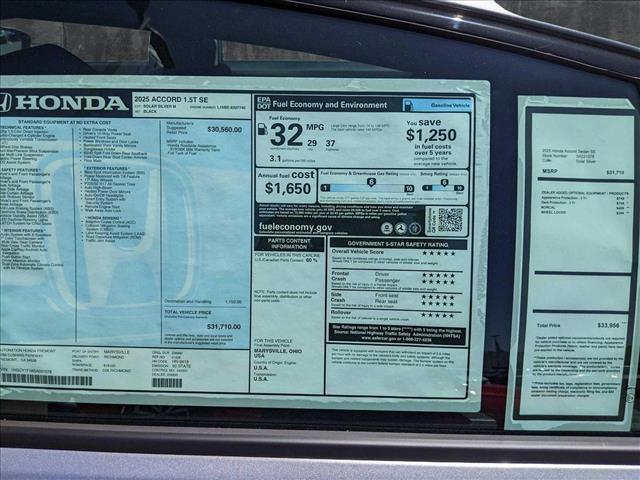 new 2025 Honda Accord car, priced at $30,710