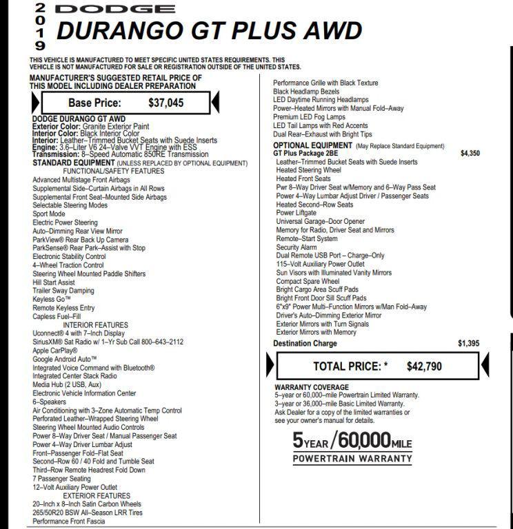 used 2019 Dodge Durango car, priced at $16,995