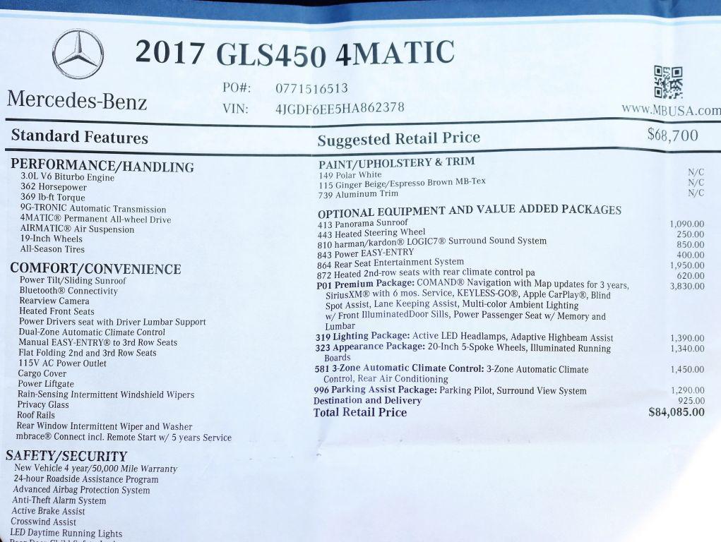 used 2017 Mercedes-Benz GLS 450 car, priced at $20,995