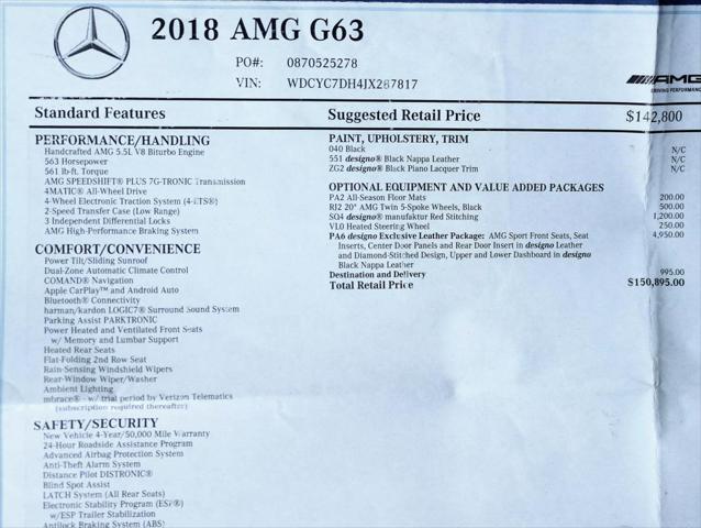 used 2018 Mercedes-Benz AMG G 63 car, priced at $69,995