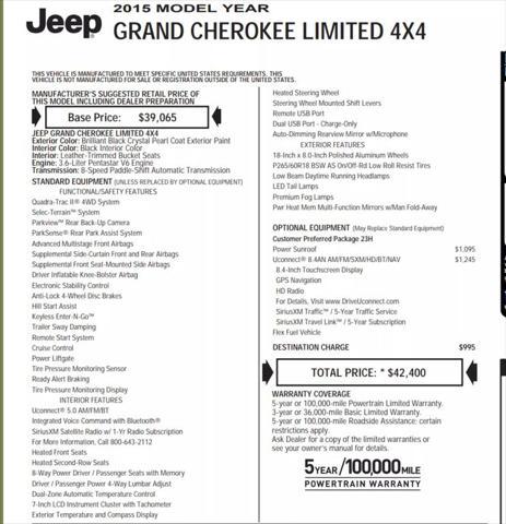 used 2015 Jeep Grand Cherokee car, priced at $14,250