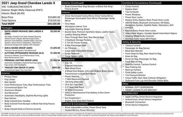 used 2021 Jeep Grand Cherokee car, priced at $18,994