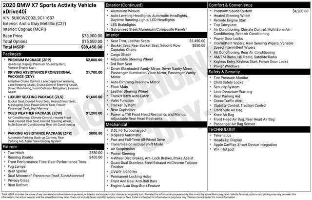 used 2020 BMW X7 car, priced at $39,995