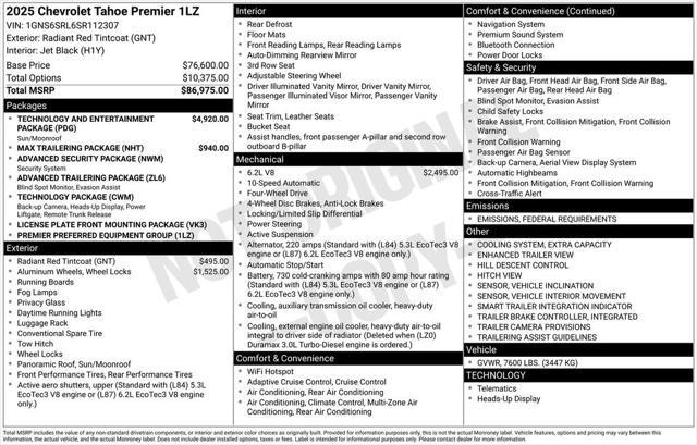 new 2025 Chevrolet Tahoe car, priced at $84,250