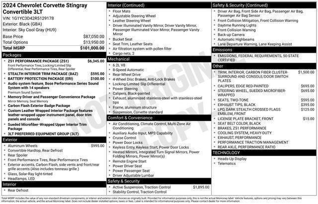 new 2024 Chevrolet Corvette car, priced at $91,995