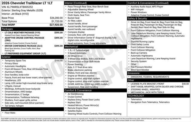 new 2026 Chevrolet TrailBlazer car, priced at $28,275