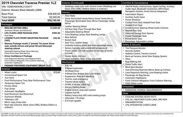 used 2019 Chevrolet Traverse car, priced at $30,500