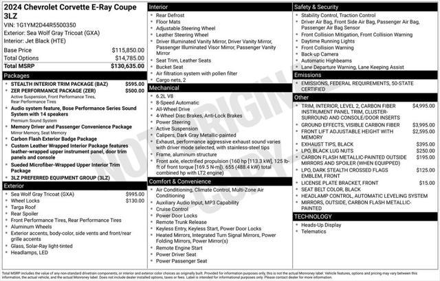 new 2024 Chevrolet Corvette E-Ray car, priced at $120,315
