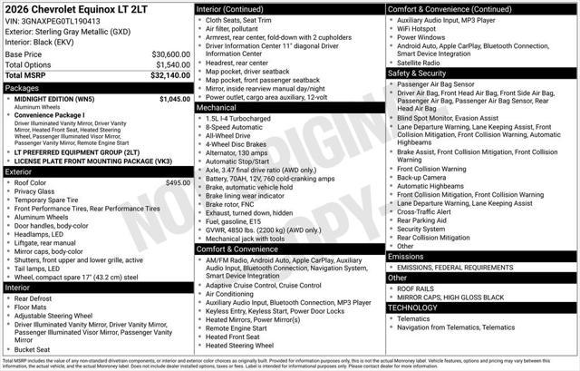 new 2026 Chevrolet Equinox car, priced at $33,535