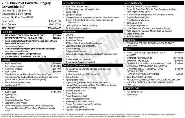 new 2025 Chevrolet Corvette car, priced at $93,375