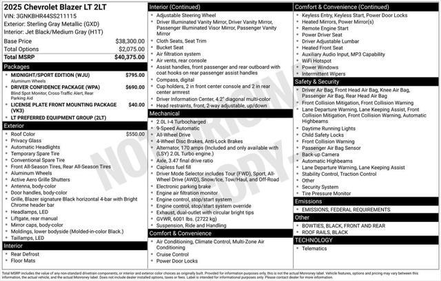new 2025 Chevrolet Blazer car, priced at $39,830