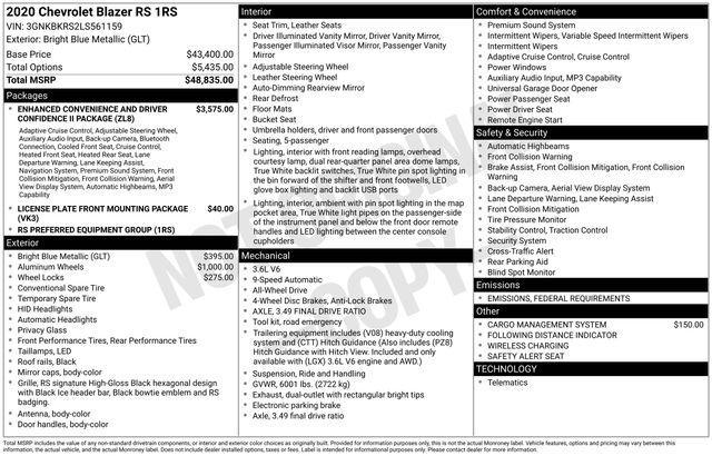 used 2020 Chevrolet Blazer car, priced at $30,000