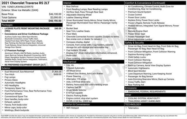 used 2021 Chevrolet Traverse car, priced at $27,000