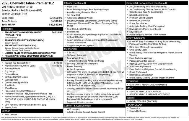 new 2025 Chevrolet Tahoe car, priced at $84,035