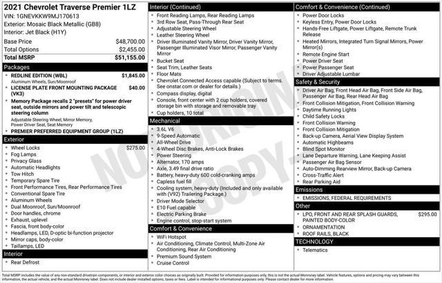used 2021 Chevrolet Traverse car, priced at $34,000